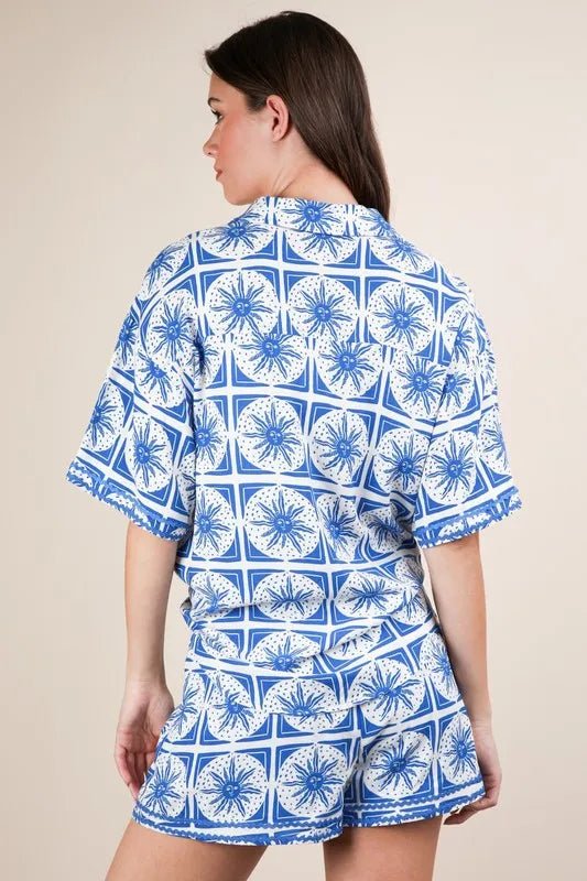 VERY J Full Size Tropical Printed Shirt Top and Shorts Set Plus Size - Blu Lotus Boutique
