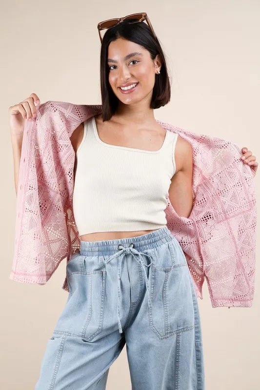 VERY J Plus Size Oversized Crochet Button Down Shirt Top - Blu Lotus Boutique