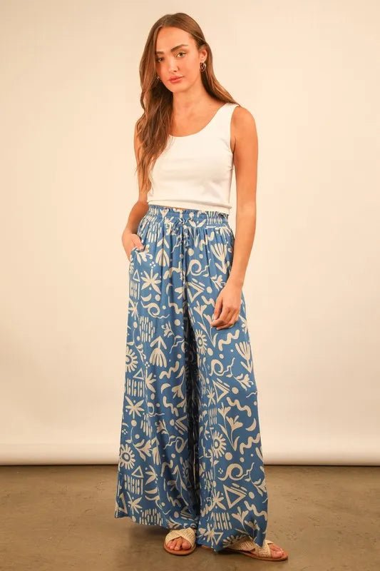 VERY J Printed Wide Leg Pants - Blu Lotus Boutique