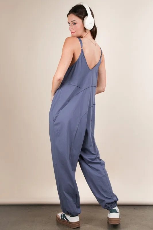 VERY J Sleeveless Knit Comfy Casual Jumpsuit - Blu Lotus Boutique