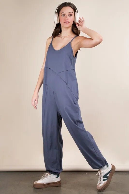 VERY J Sleeveless Knit Comfy Casual Jumpsuit - Blu Lotus Boutique