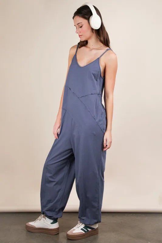 VERY J Sleeveless Knit Comfy Casual Jumpsuit - Blu Lotus Boutique