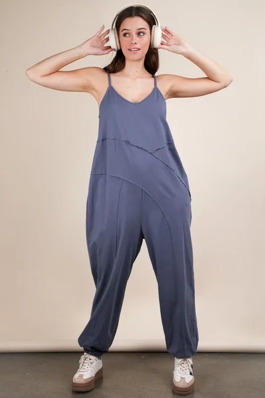 VERY J Sleeveless Knit Comfy Casual Jumpsuit - Blu Lotus Boutique