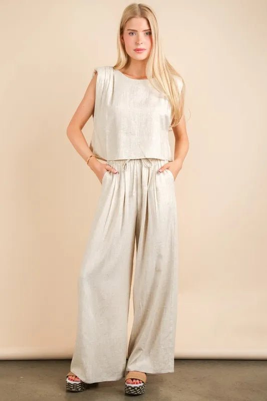 VERY J Solid Woven Top & Pants Set - Blu Lotus Boutique