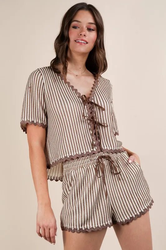 VERY J Wave Trim Detail Knit Top & Shorts Set - Blu Lotus Boutique