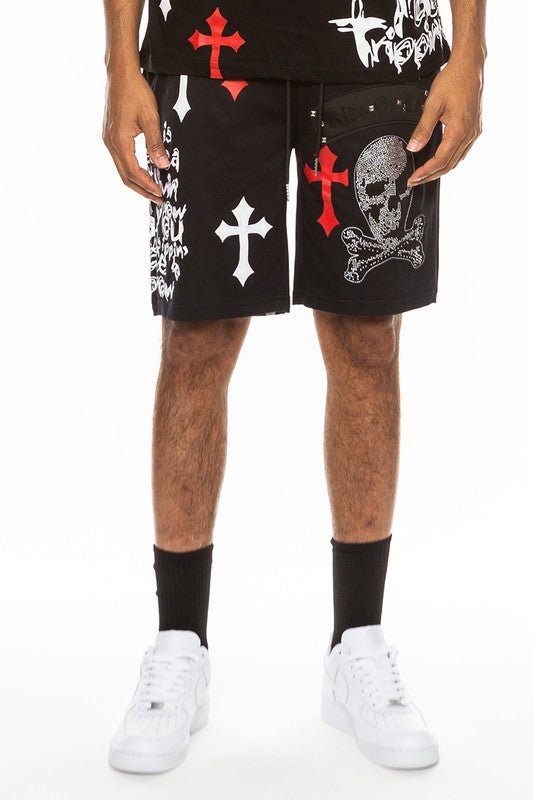 Weiv Mens Chrome Cross Skull Shorts - Blu Lotus Boutique