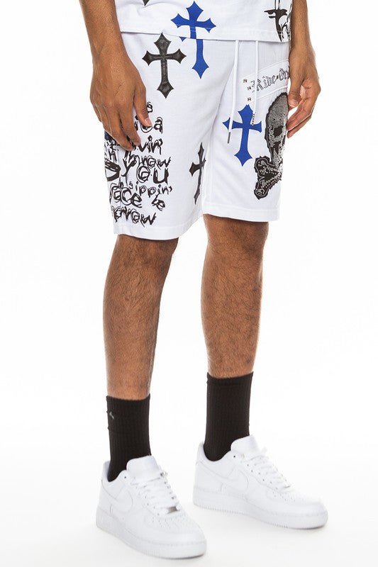 Weiv Mens Chrome Cross Skull Shorts - Blu Lotus Boutique