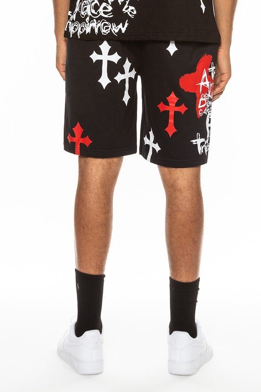 Weiv Mens Chrome Cross Skull Shorts - Blu Lotus Boutique