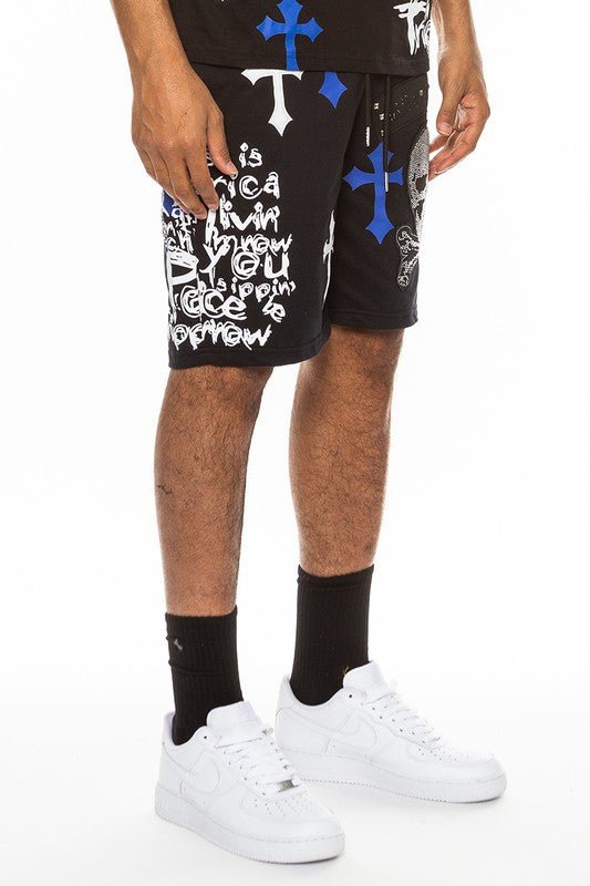 Weiv Mens Chrome Cross Skull Shorts - Blu Lotus Boutique