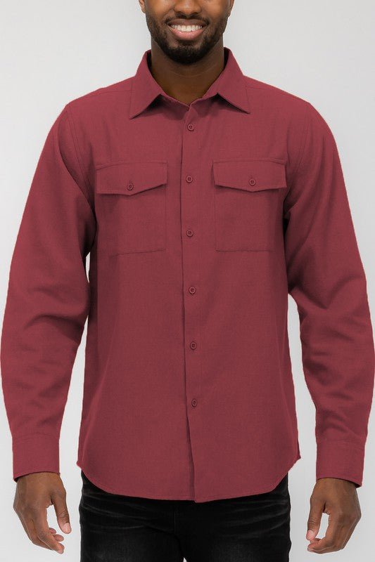 Weiv Mens Solid Flannel Shirt - Blu Lotus Boutique