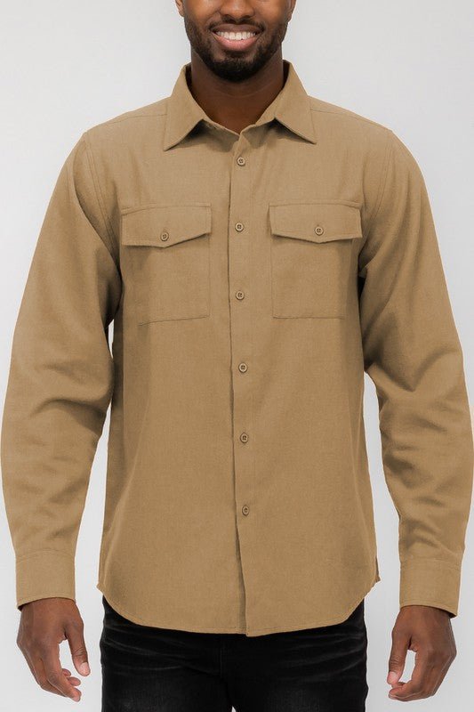 Weiv Mens Solid Flannel Shirt - Blu Lotus Boutique