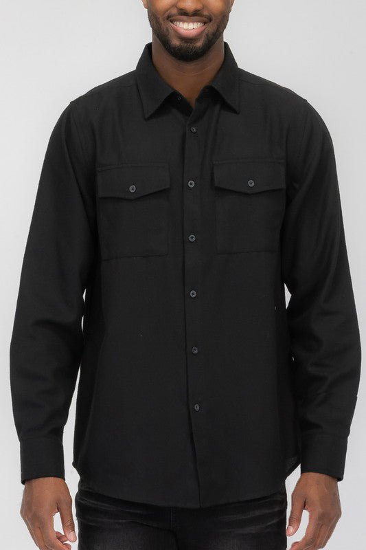 Weiv Mens Solid Flannel Shirt - Blu Lotus Boutique