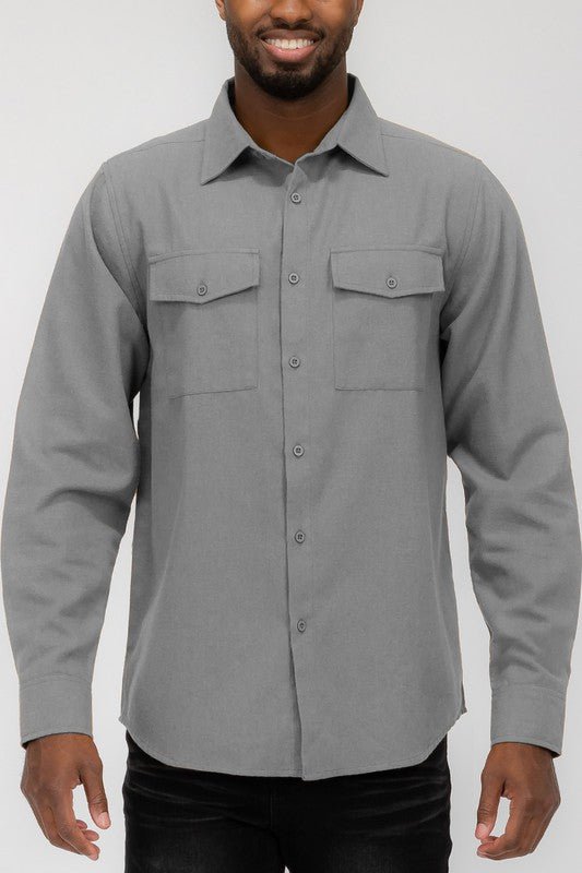 Weiv Mens Solid Flannel Shirt - Blu Lotus Boutique