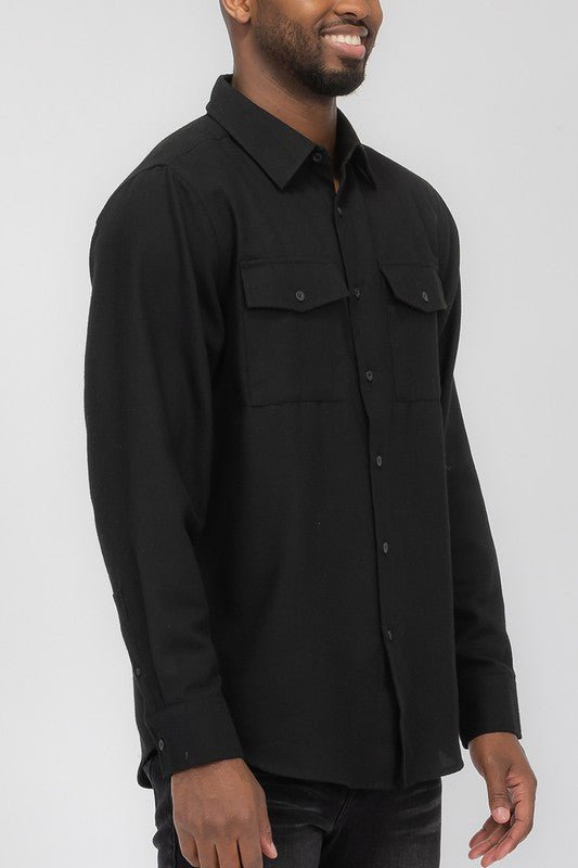 Weiv Mens Solid Flannel Shirt - Blu Lotus Boutique