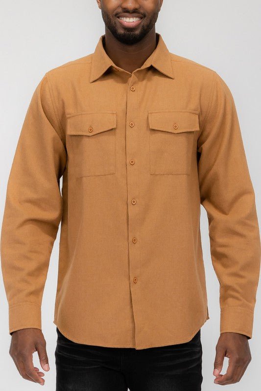 Weiv Mens Solid Flannel Shirt - Blu Lotus Boutique