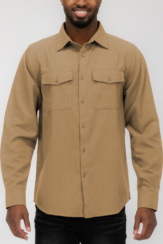 Weiv Mens Solid Flannel Shirt - Blu Lotus Boutique