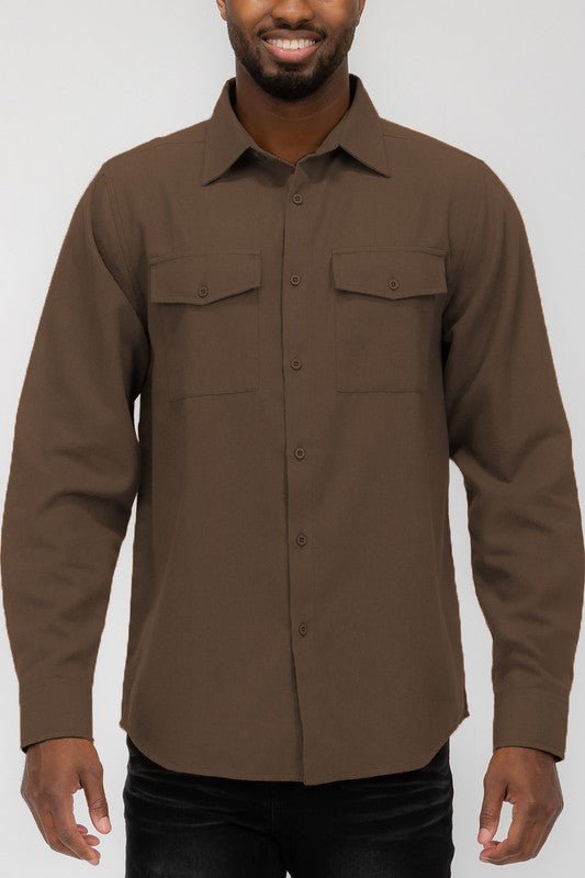 Weiv Mens Solid Flannel Shirt - Blu Lotus Boutique