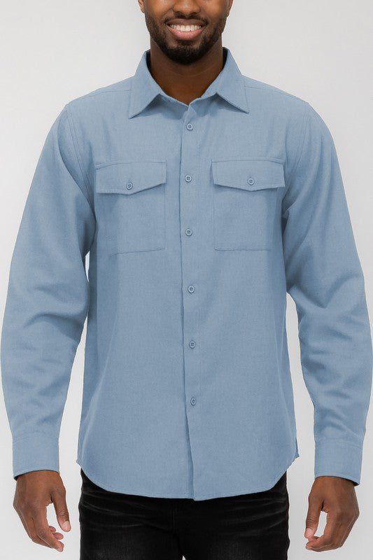 Weiv Mens Solid Flannel Shirt - Blu Lotus Boutique