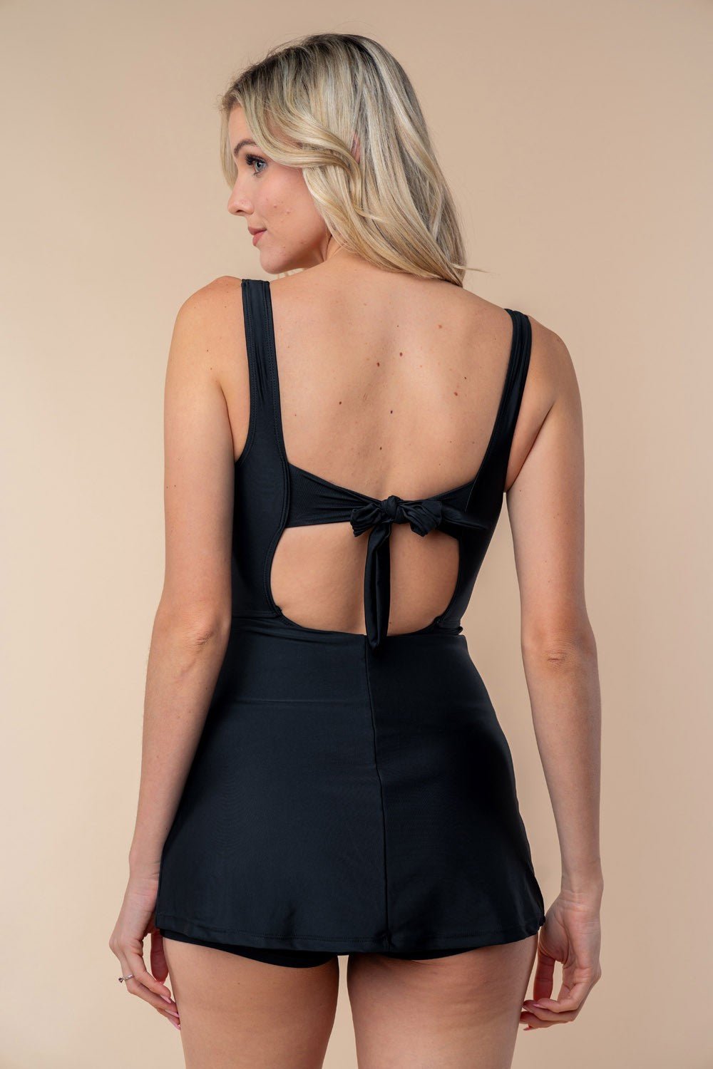 White Birch Full Size Sleeveless Tie Back Performance Knit Swim Dress - Blu Lotus Boutique