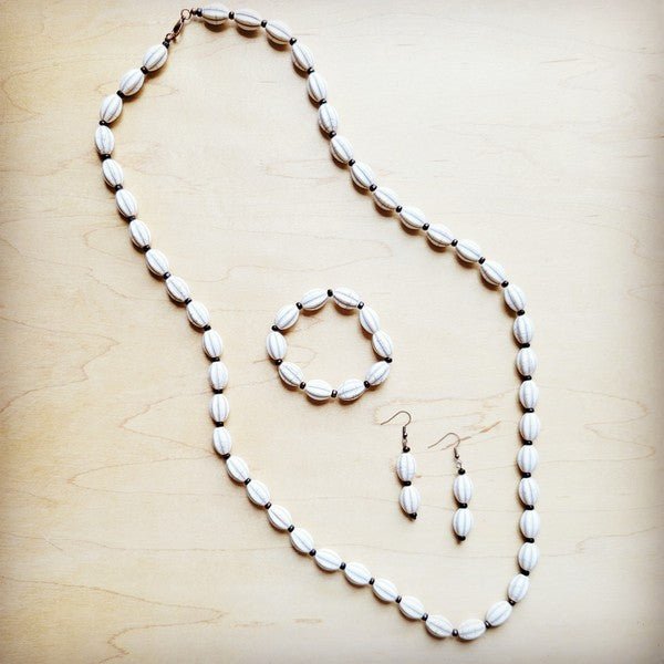 White Turquoise Melon Beaded Stretch Bracelet - Blu Lotus Boutique