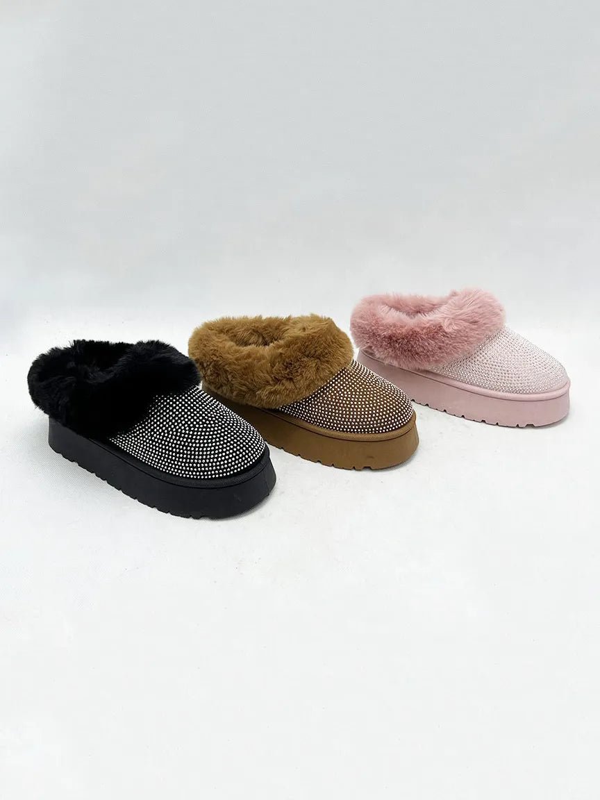 WILD DIVA Embellished Faux Fur Platform Booties - Blu Lotus Boutique