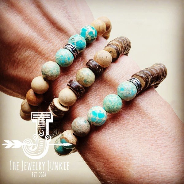 Wood and Imperial Jasper Stretch Bracelet Trio - Blu Lotus Boutique
