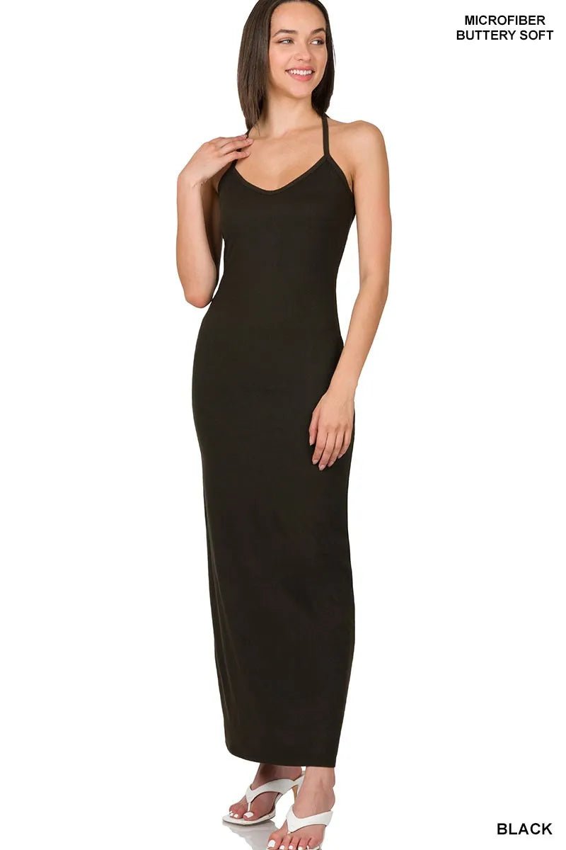 Zenana Brushed Dty Thin Strap Racerback V - Neck Maxi Dress - Blu Lotus Boutique