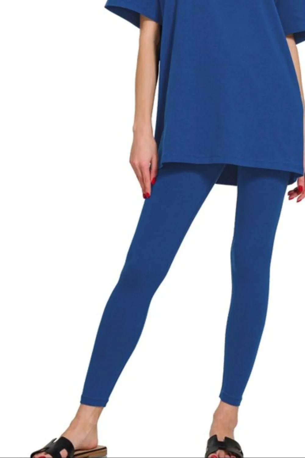 Zenana Cotton Round Neck Top & Legging Set - Blu Lotus Boutique