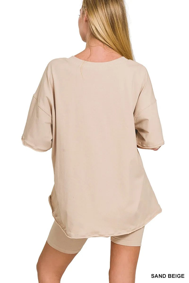 Zenana Cotton V - neck Top & Biker Shorts Set - Blu Lotus Boutique