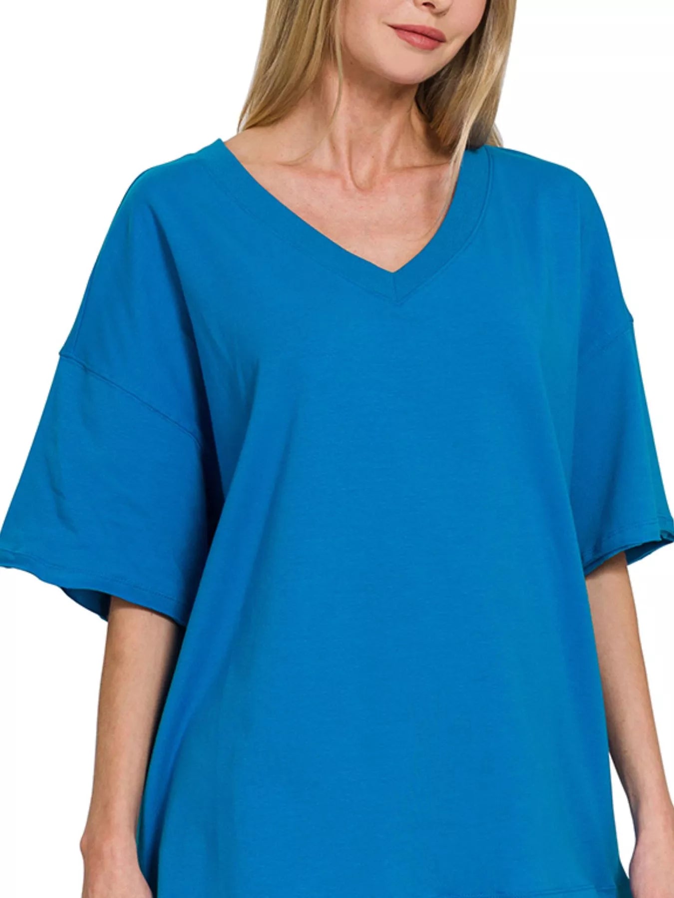 Zenana Cotton V - neck Top & Biker Shorts Set - Blu Lotus Boutique