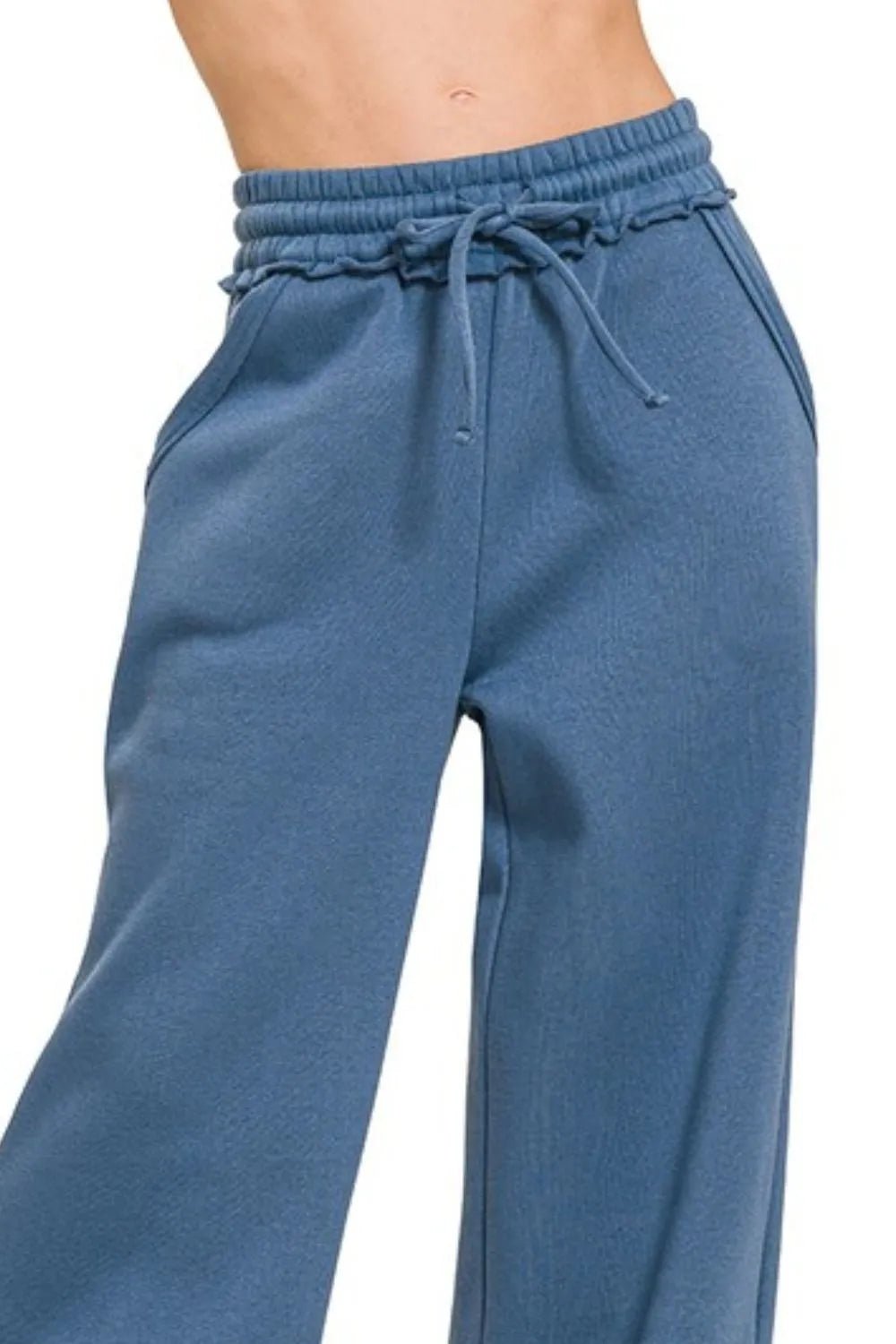 Zenana Fleece Exposed Seam Wide Leg Sweatpants - Blu Lotus Boutique
