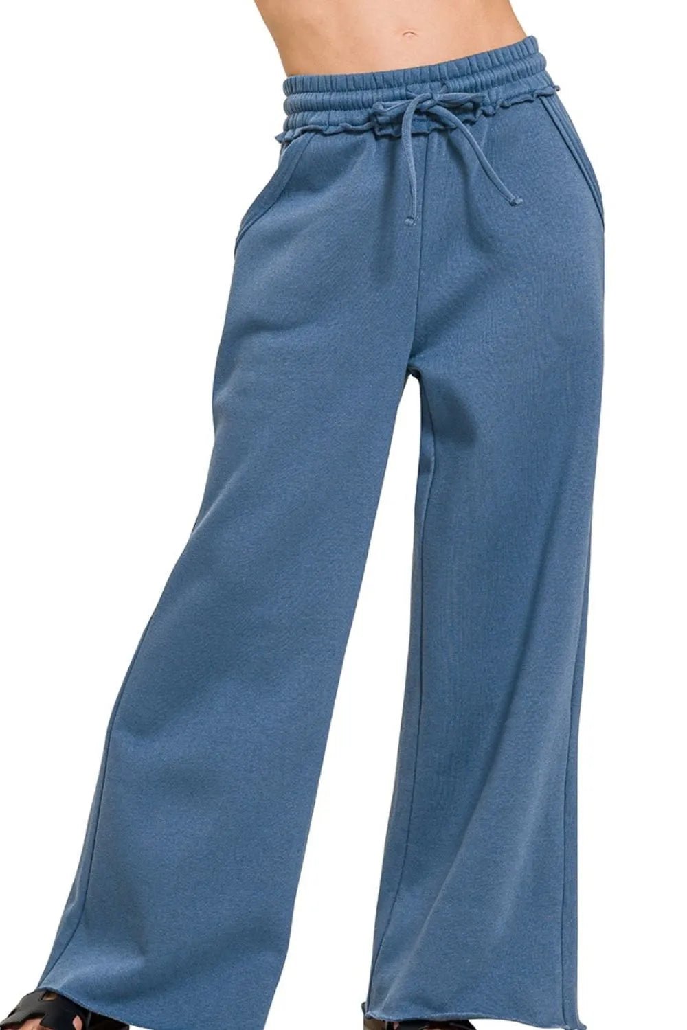 Zenana Fleece Exposed Seam Wide Leg Sweatpants - Blu Lotus Boutique