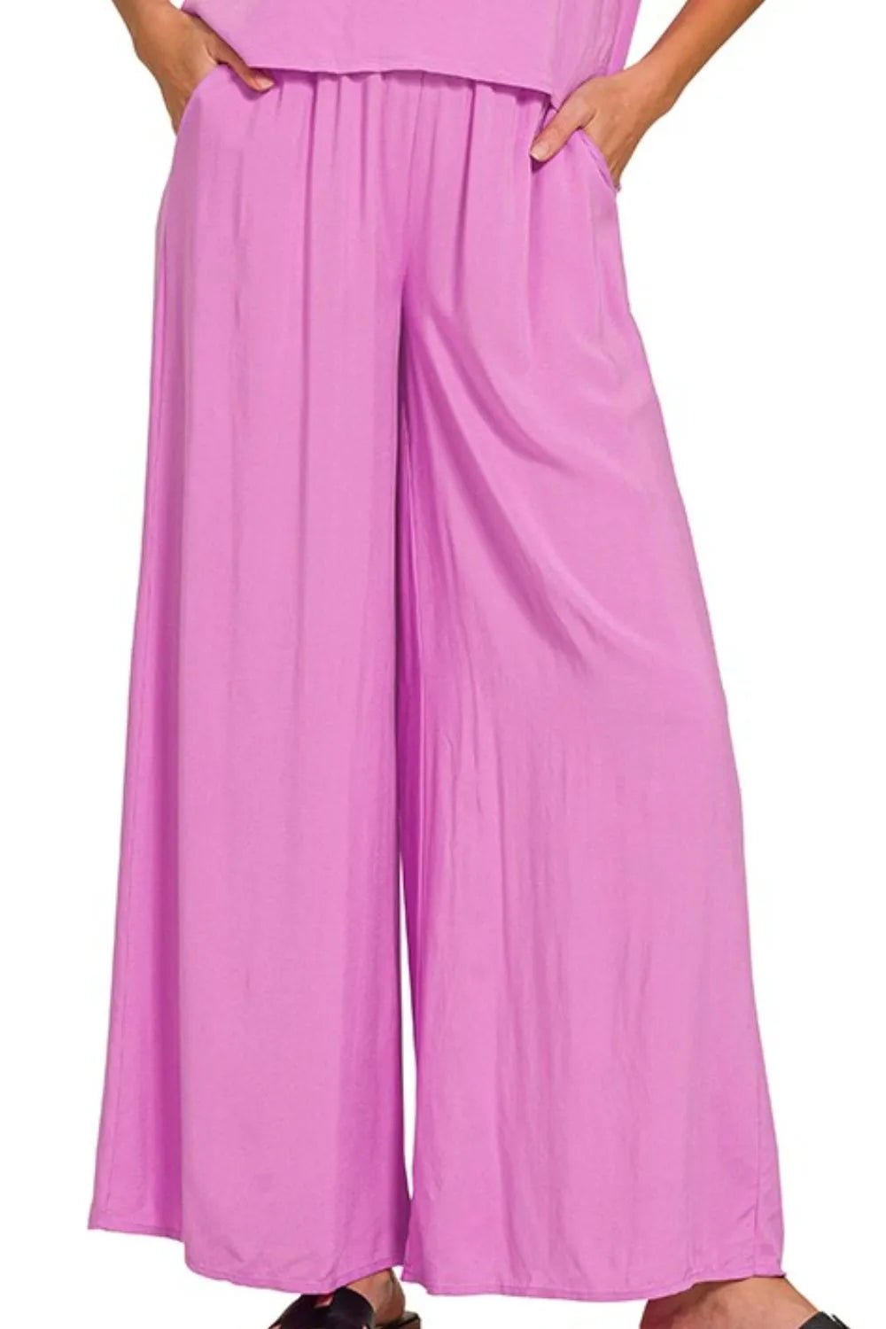 Zenana Round Neck T-Shirt and Wide Leg Pants Set - Blu Lotus Boutique