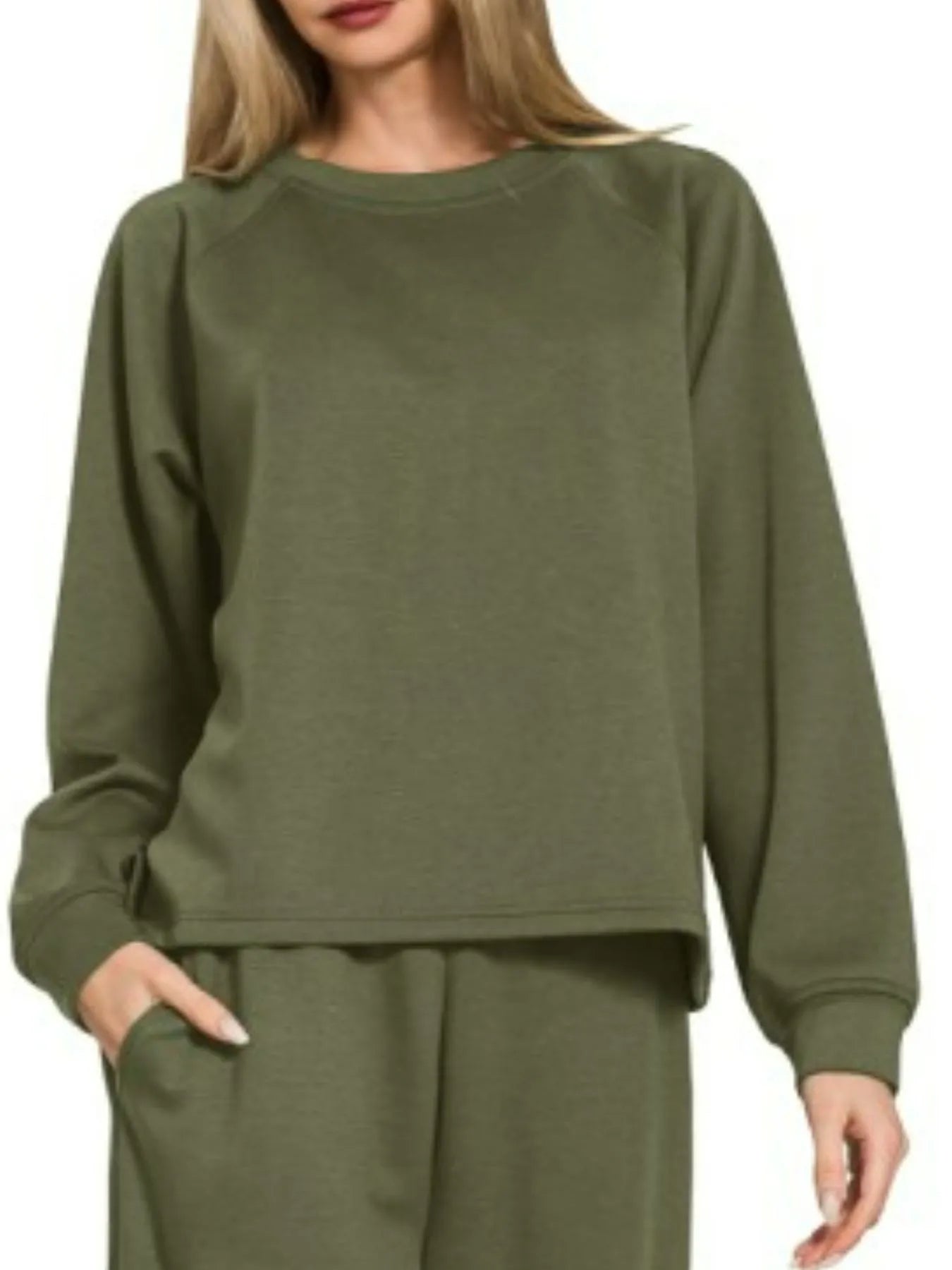 Zenana Scuba Crewneck Sweatshirt and Pants Set - Blu Lotus Boutique