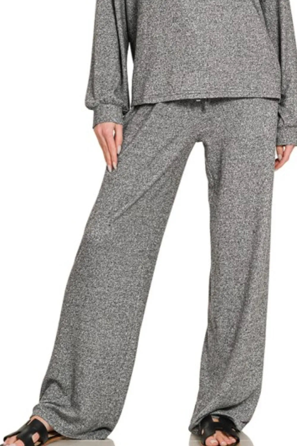Zenana Soft Melange Hacci Long Slv Tee & Pants Set - Blu Lotus Boutique