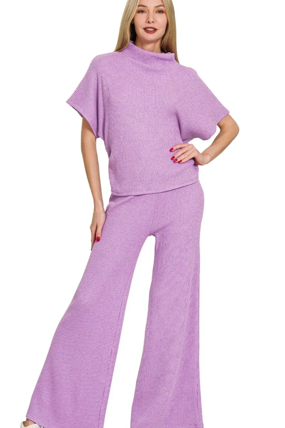 Zenana Sweater Mock Neck Top & Long Pants Set - Blu Lotus Boutique