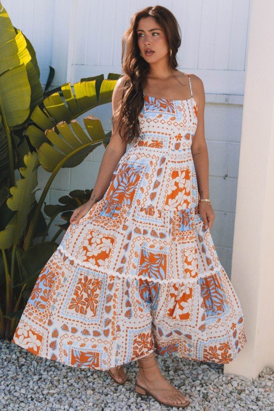 Zora Ricrac Trim Spaghetti Straps Maxi Dress - Blu Lotus Boutique