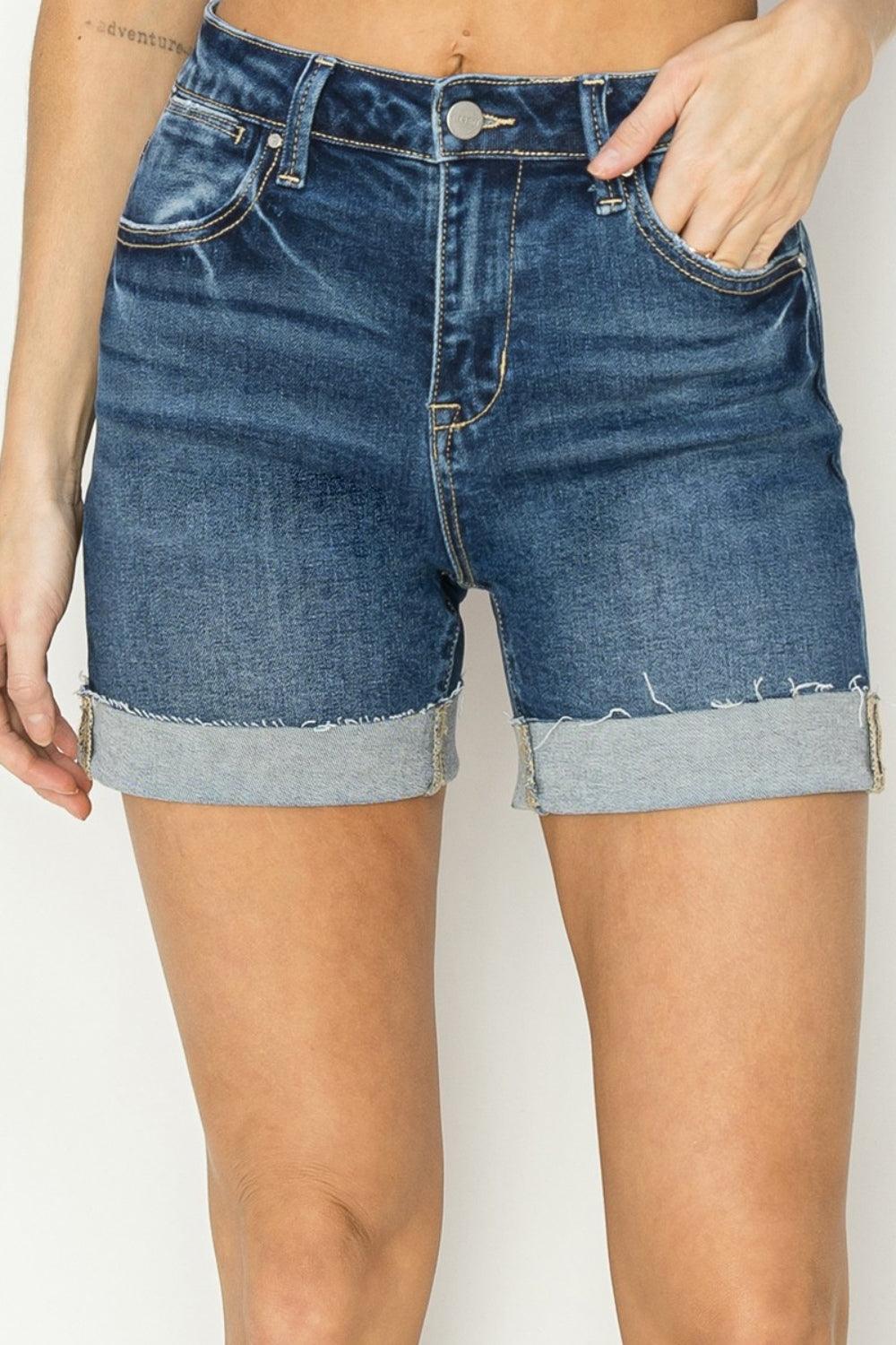 RISEN High Rise Cuffed Denim Shorts - Blu Lotus Boutique