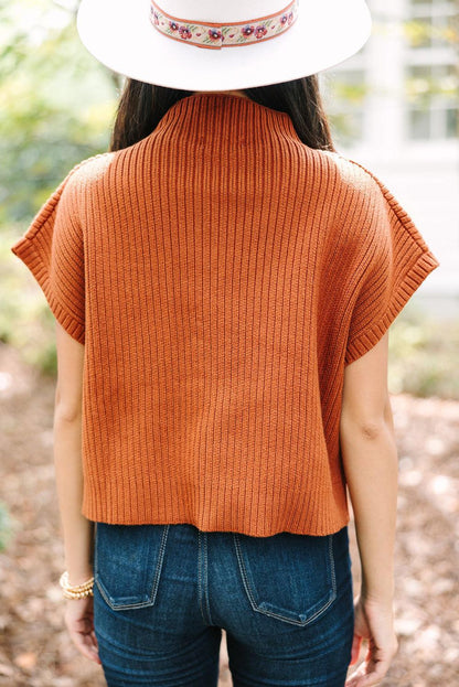 Oatmeal Patch Pocket Ribbed Knit Short Sleeve Sweater - Blu Lotus Boutique