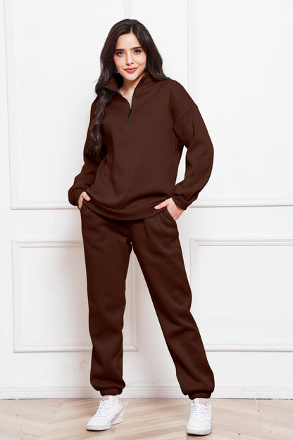 Half Zip Long Sleeve Sweatshirt and Pants Set - Blu Lotus Boutique