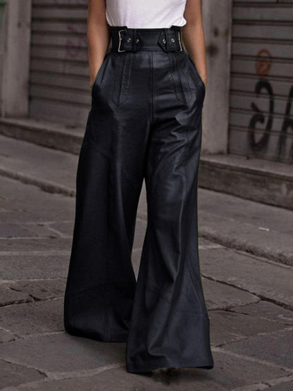 Half Elastic Waist Wide Leg Pants