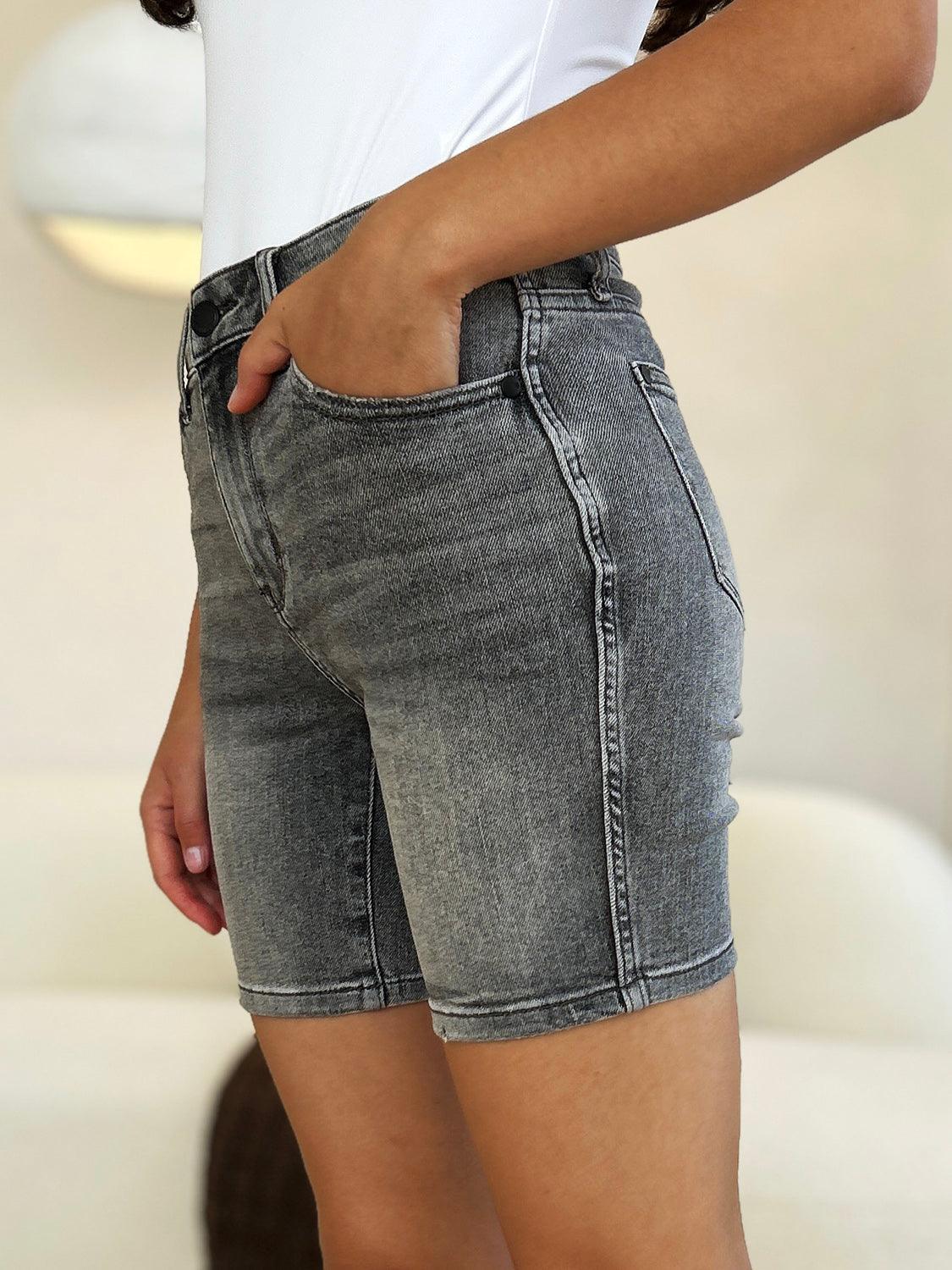 Judy Blue Full Size High Waist Washed Denim Shorts - Blu Lotus Boutique