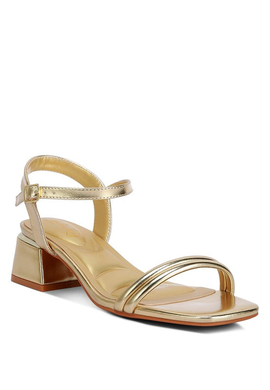 Zabou Metallic Ankle Strap Low Block Heels