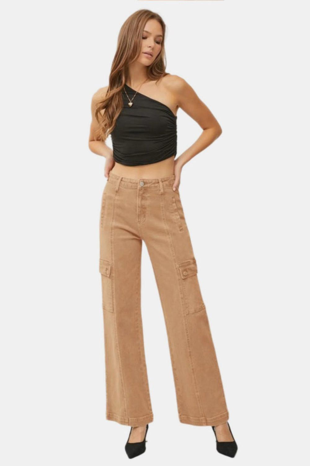 RISEN Full Size High Rise Wide Leg Cargo Jeans - Blu Lotus Boutique