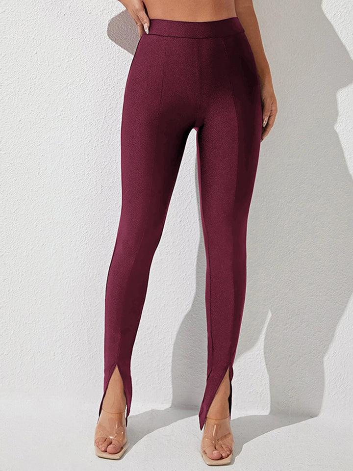 High Waist Slit Skinny Pants - Blu Lotus Boutique