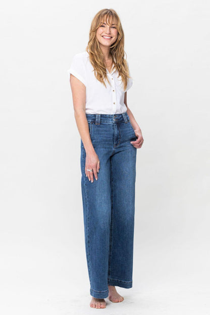 Judy Blue Full Size Double Button Wide Leg Jeans - Blu Lotus Boutique