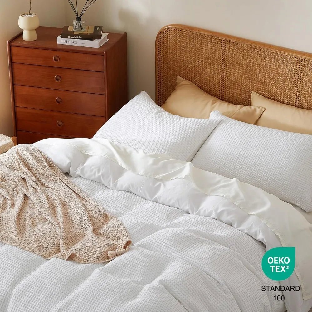 100% Egyptian Cotton Duvet Cover Set King Size, Waffle Weave Duvet Cover, 600 TC Soft Breathable Luxury Textured Bedding Set for - Blu Lotus Boutique