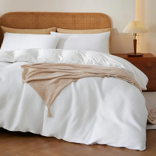 100% Egyptian Cotton Duvet Cover Set King Size, Waffle Weave Duvet Cover, 600 TC Soft Breathable Luxury Textured Bedding Set for - Blu Lotus Boutique