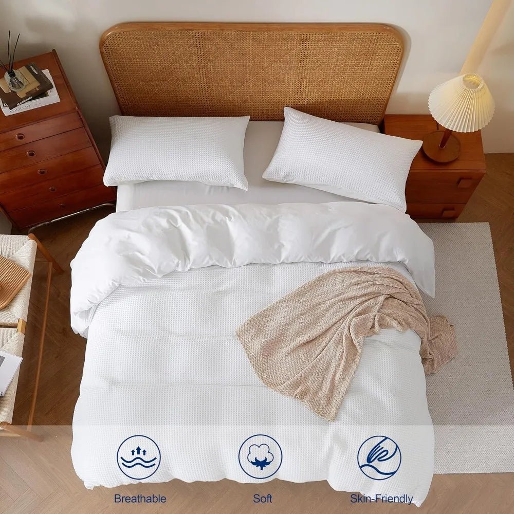 100% Egyptian Cotton Duvet Cover Set King Size, Waffle Weave Duvet Cover, 600 TC Soft Breathable Luxury Textured Bedding Set for - Blu Lotus Boutique