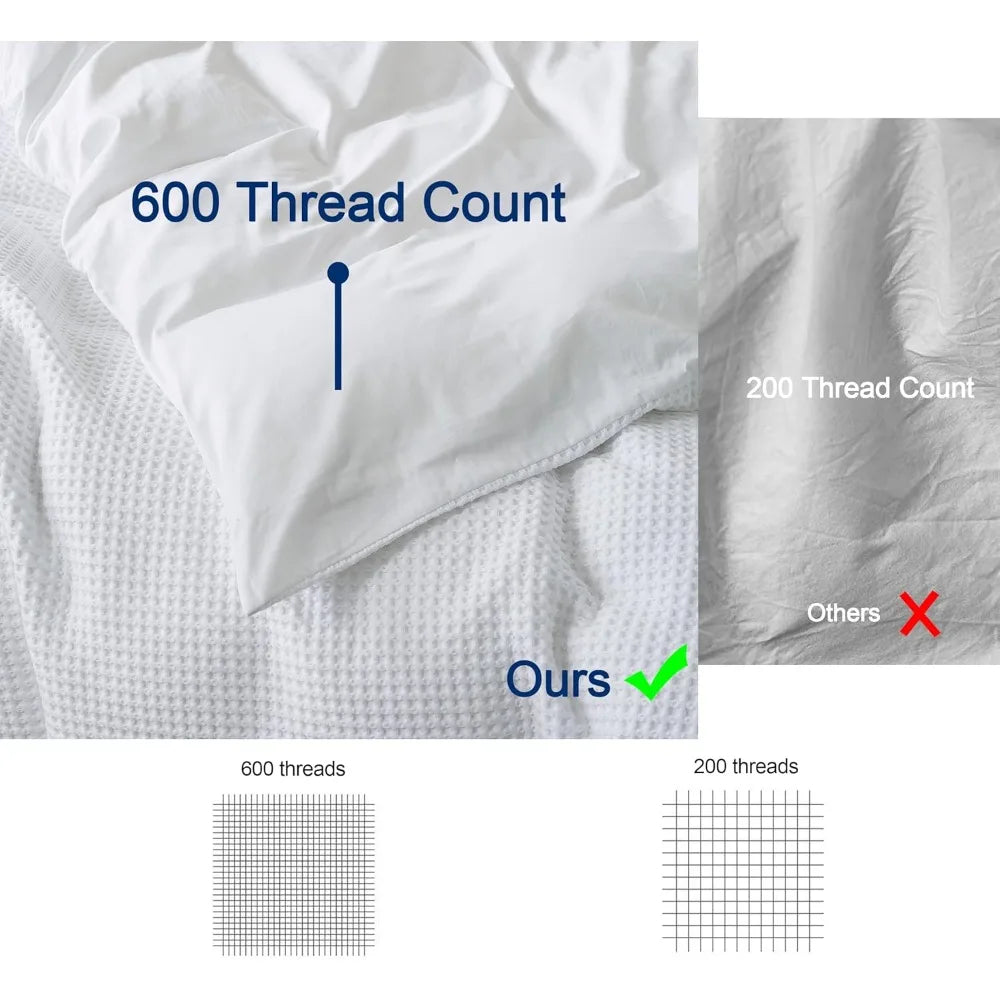 100% Egyptian Cotton Duvet Cover Set King Size, Waffle Weave Duvet Cover, 600 TC Soft Breathable Luxury Textured Bedding Set for - Blu Lotus Boutique